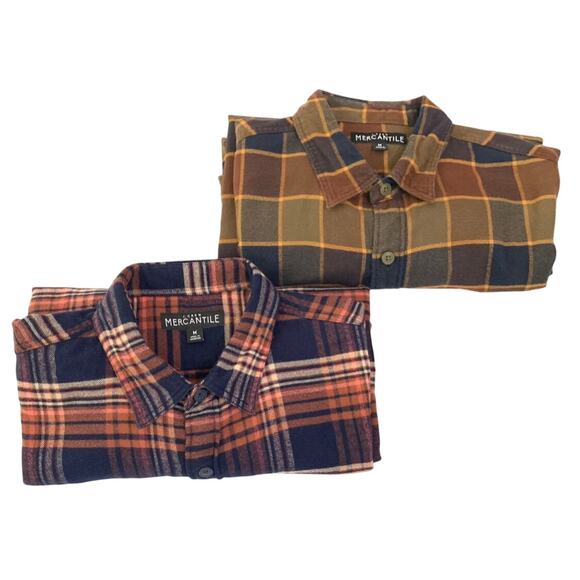 Bundle of 2 J. Crew Mercantile Mens Flannel Shirts Plaid Medium Cabincore Preppy - Picture 1 of 15